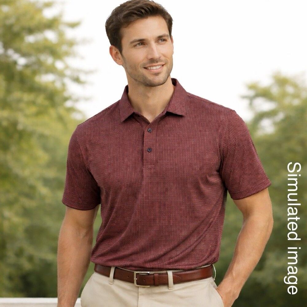 Horn Legend Polo Shirt Mens Small Burgundy Check Performance Luxury Golf